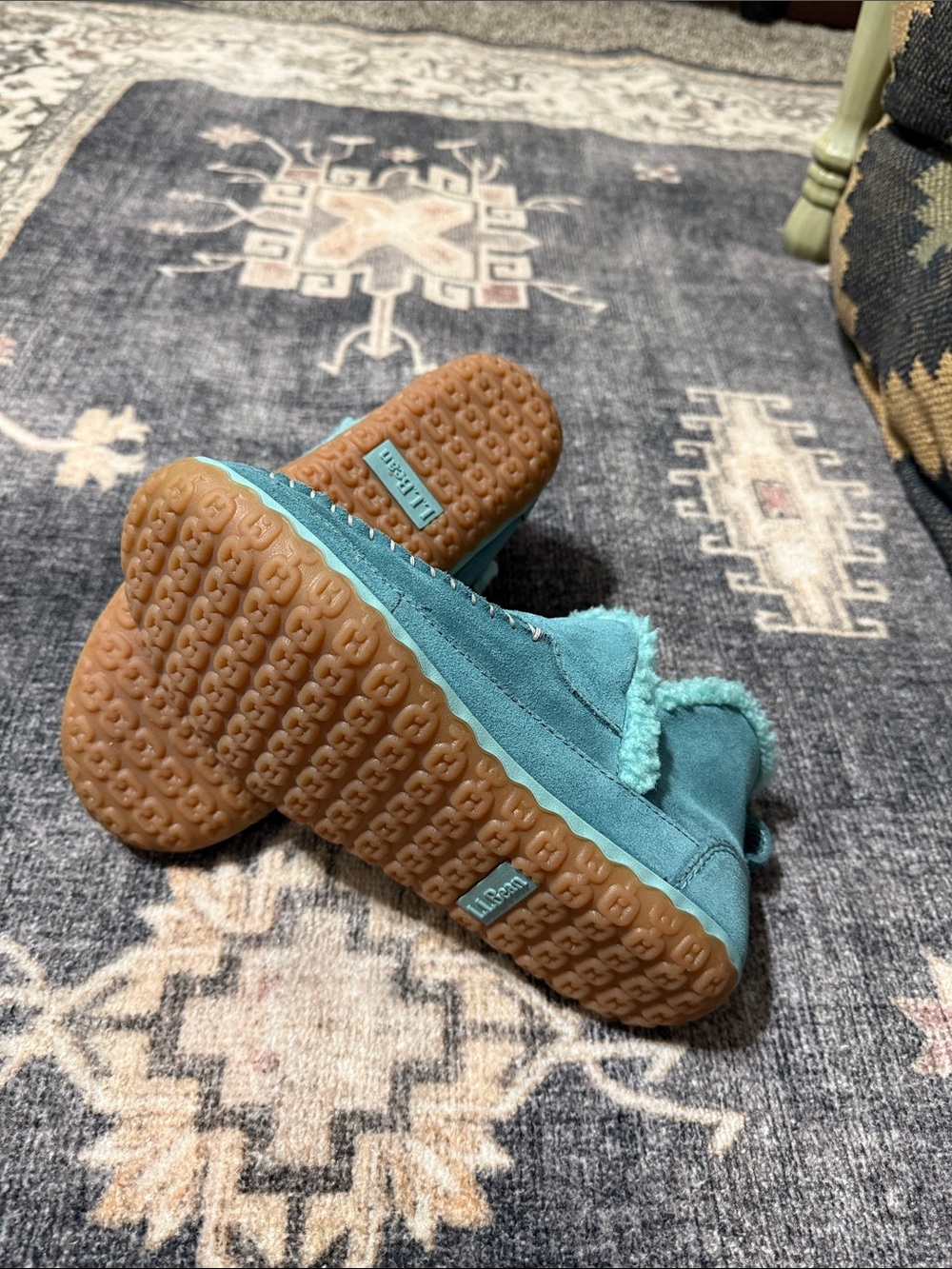 L.L. Bean Women's Teal Suede Slip-On Moccasin Slippers - Picture 5 of 7